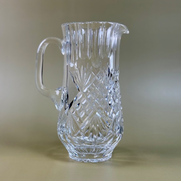 Vintage Clear Crystal Cut Glass Pitcher – Fan & Crosshatch Pattern, Heavy Lead - Picture 2 of 15